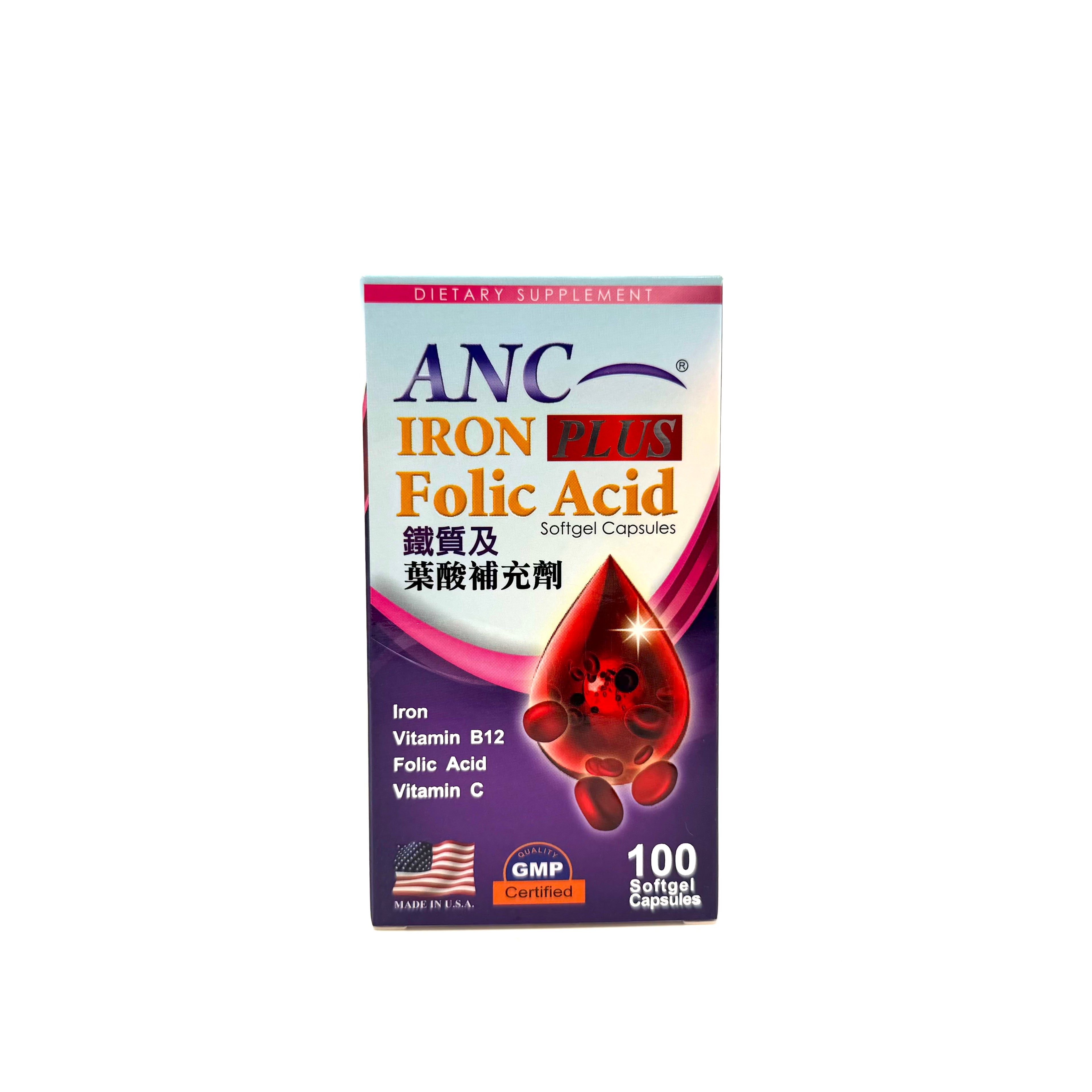ANC IRON Folic Acid PLUS 鐵質及葉酸補充劑100粒